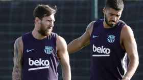 Leo Messi y Luis Suárez en una de las sesiones de entrenamiento de Ernesto Valverde / FCB