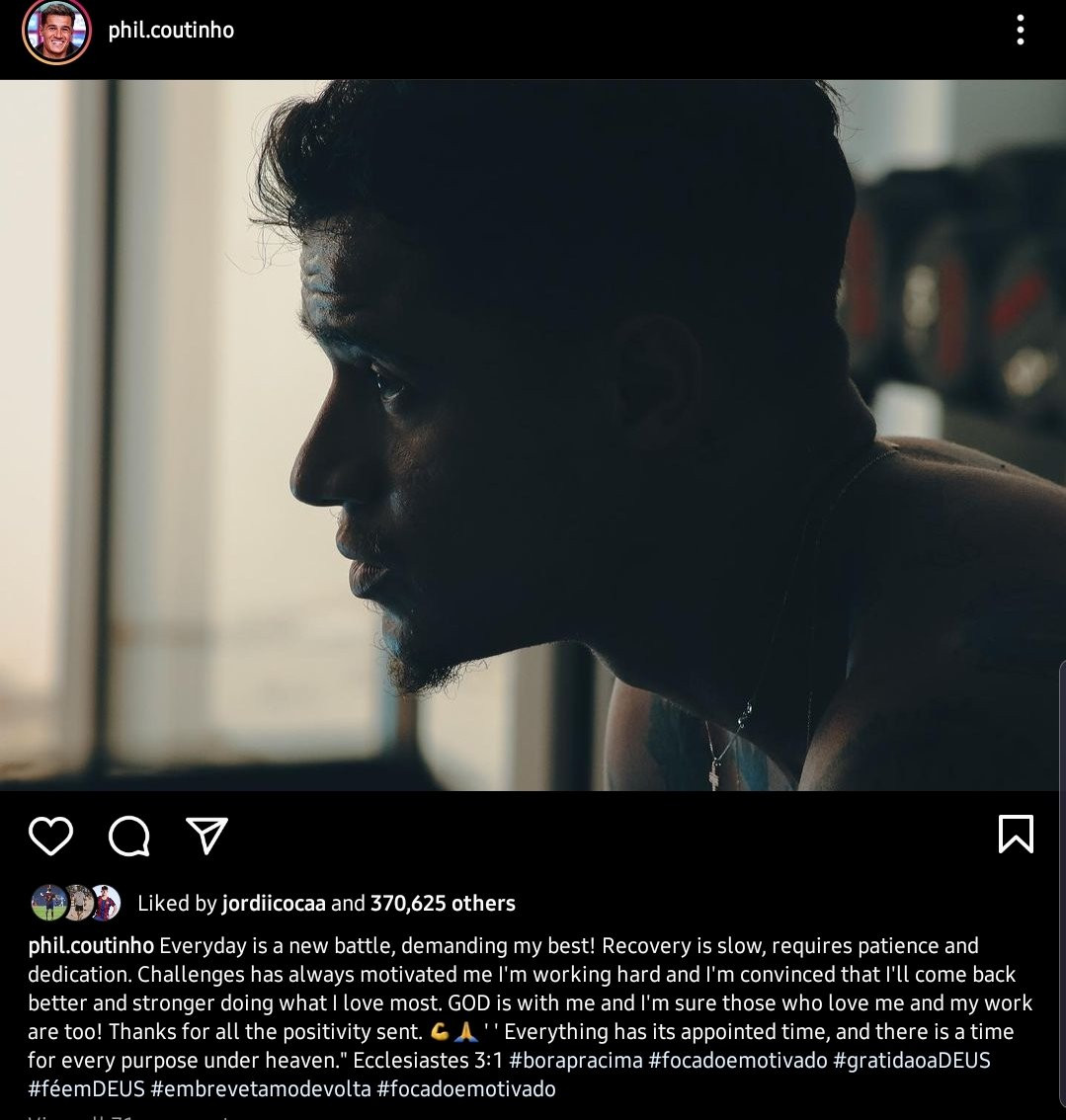 Mensaje de Coutinho vía redes sociales / Instagram