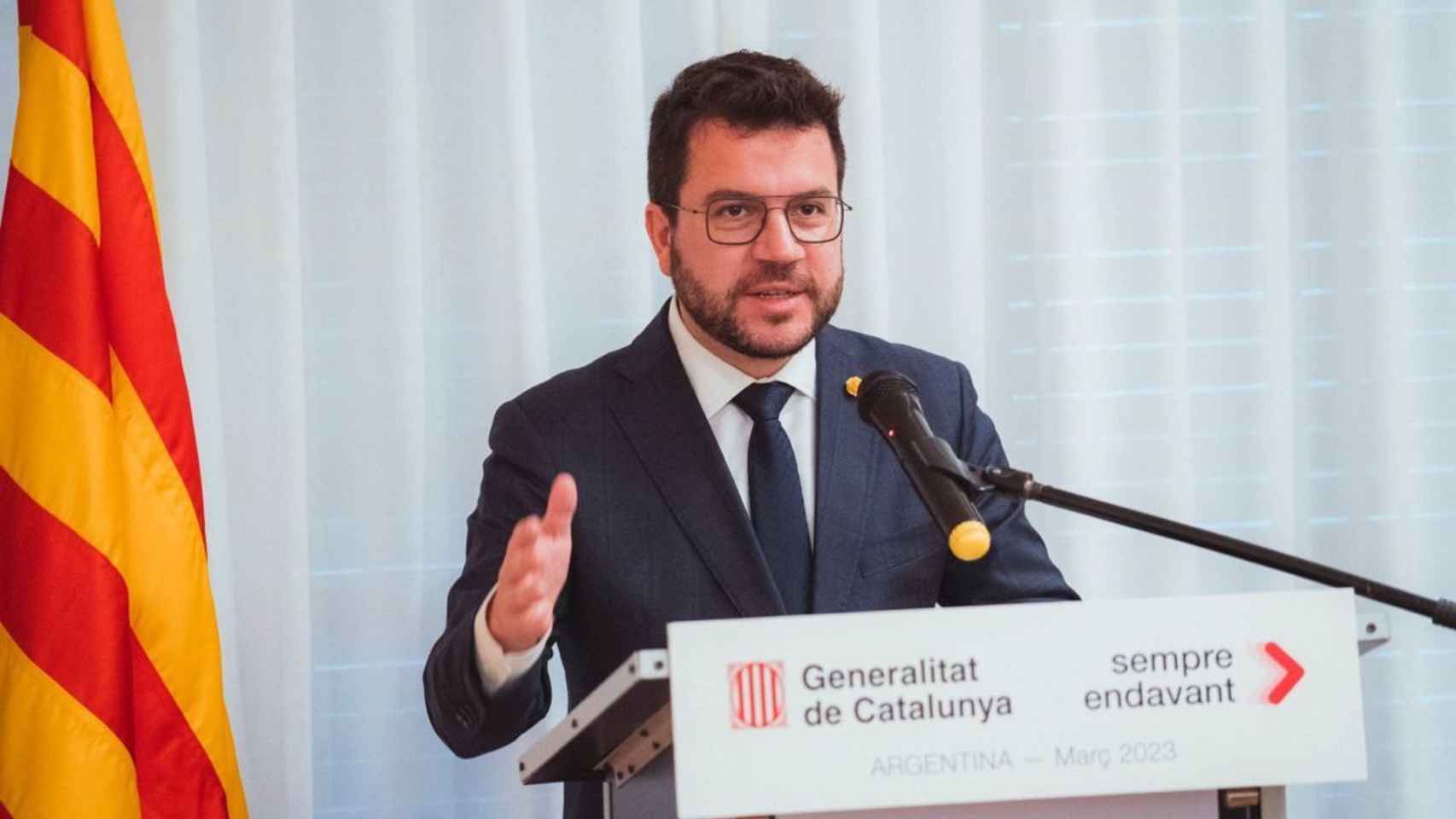 El presidente de la Generalitat de Cataluña, Pere Aragonès, en la inauguración de la 'embajada' de la Generalitat en el Cono Sur / GOVERN