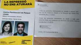 Cartel del mitin de ERC en la cárcel de Lleida y la circular de la Consejería de Justicia en la que insta a inscribirse / CG