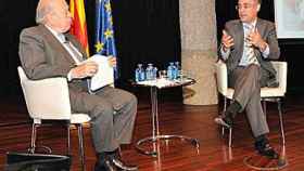 El ex presidente de la Generalidad Jordi Pujol y el candidato de CiU a las elecciones europeas, Ramon Tremosa