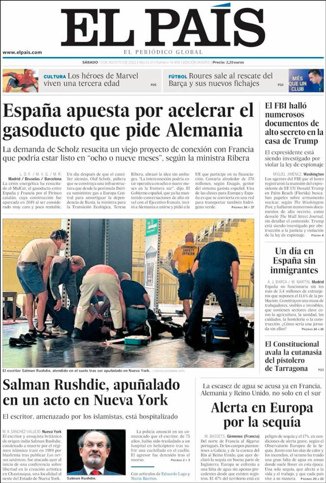 Portada de 'El País' del 13 de agosto de 2022 / Kiosko