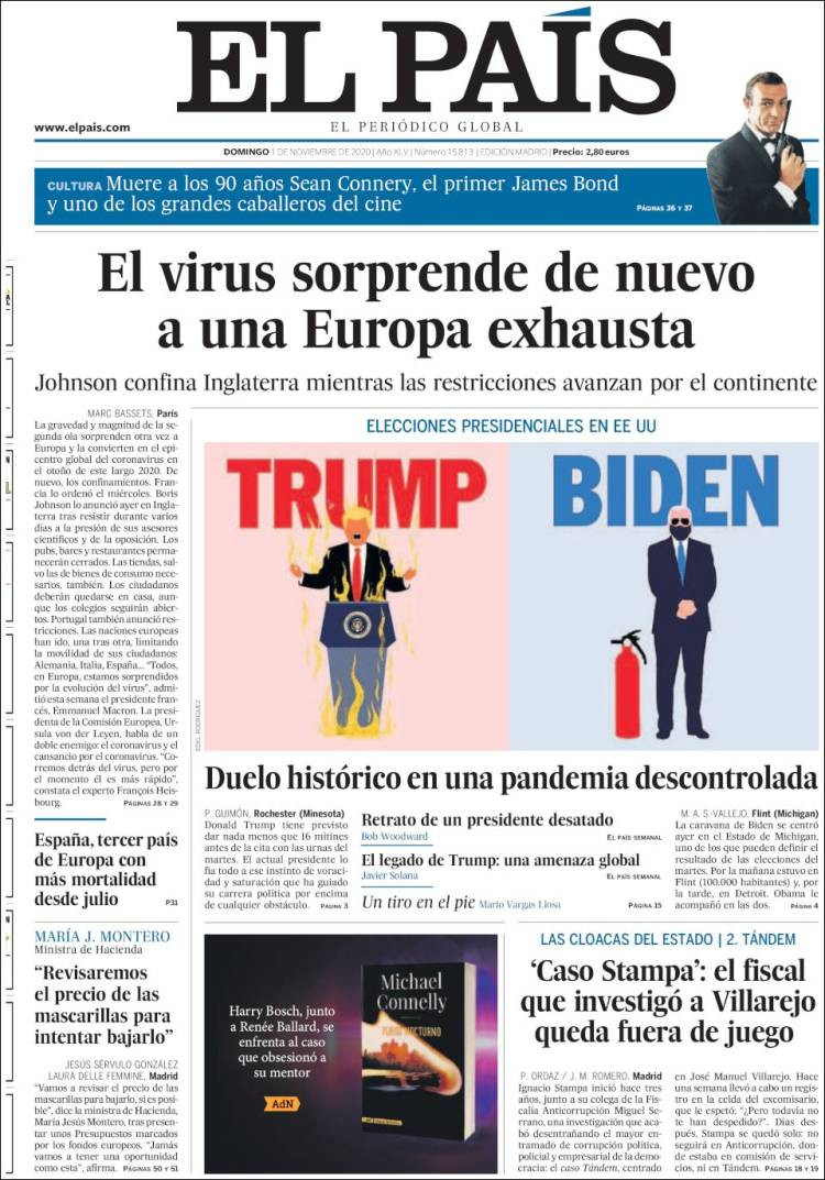 Portada de 'El País' del 1 de noviembre de 2020
