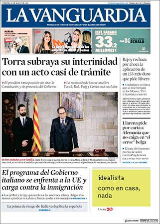 Portada de 'La Vanguardia' del 18 de mayo de 2018