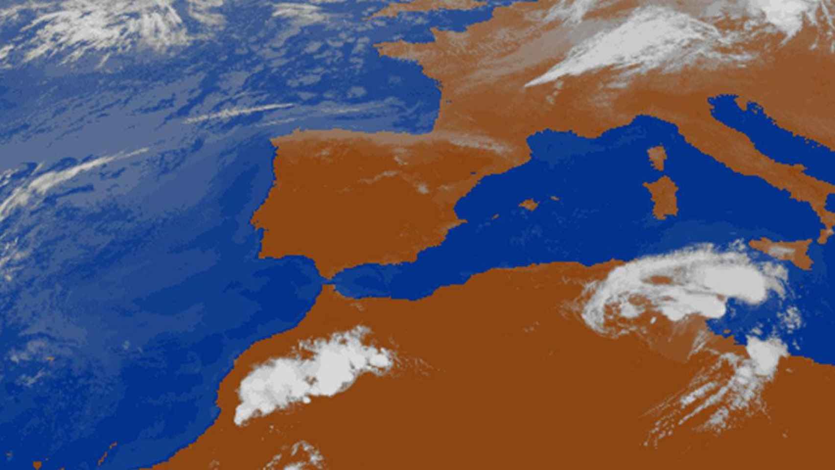 Vista de satélite de España con la gota fría aproximándose por el este / EUMETSAT