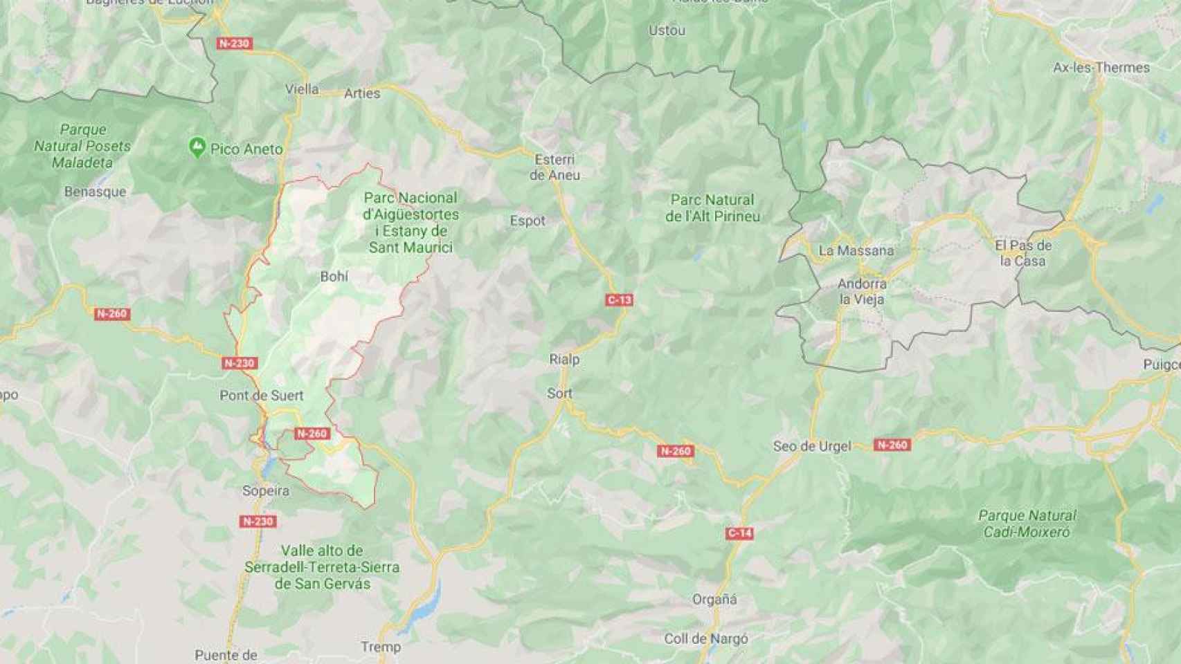 La comarca de la Alta Ribagorça, en el pirineo catalán, donde se ha podido sentir el terremoto / GOOGLE MAPS