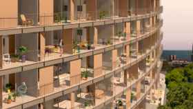 Imagen virtual del nuevo edificio de pisos sociales junto al Fòrum en Sant Adrià de Besòs / AMB