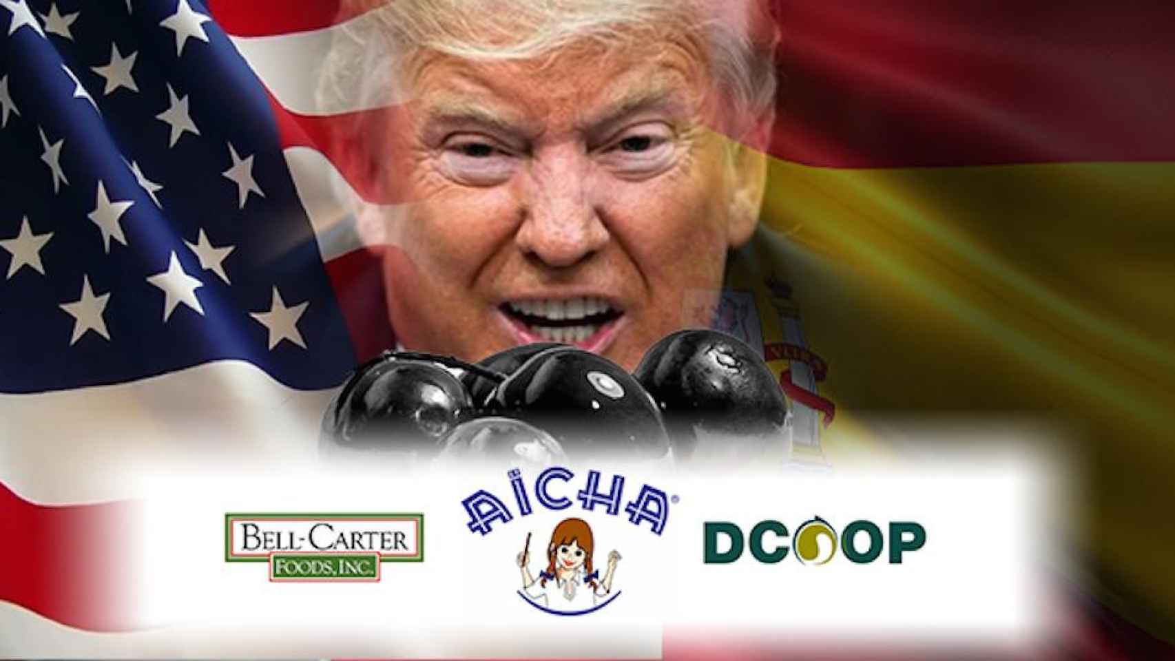 Fotomontaje de Donald Trump con el logo de Dcoop Alarma alianza aceite arancel