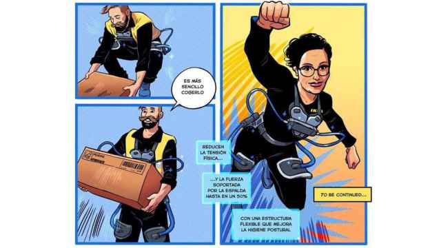 Trabajadores convertidos en 'superhéroes' de cómic gracias al uso de exoesqueletos / IKEA