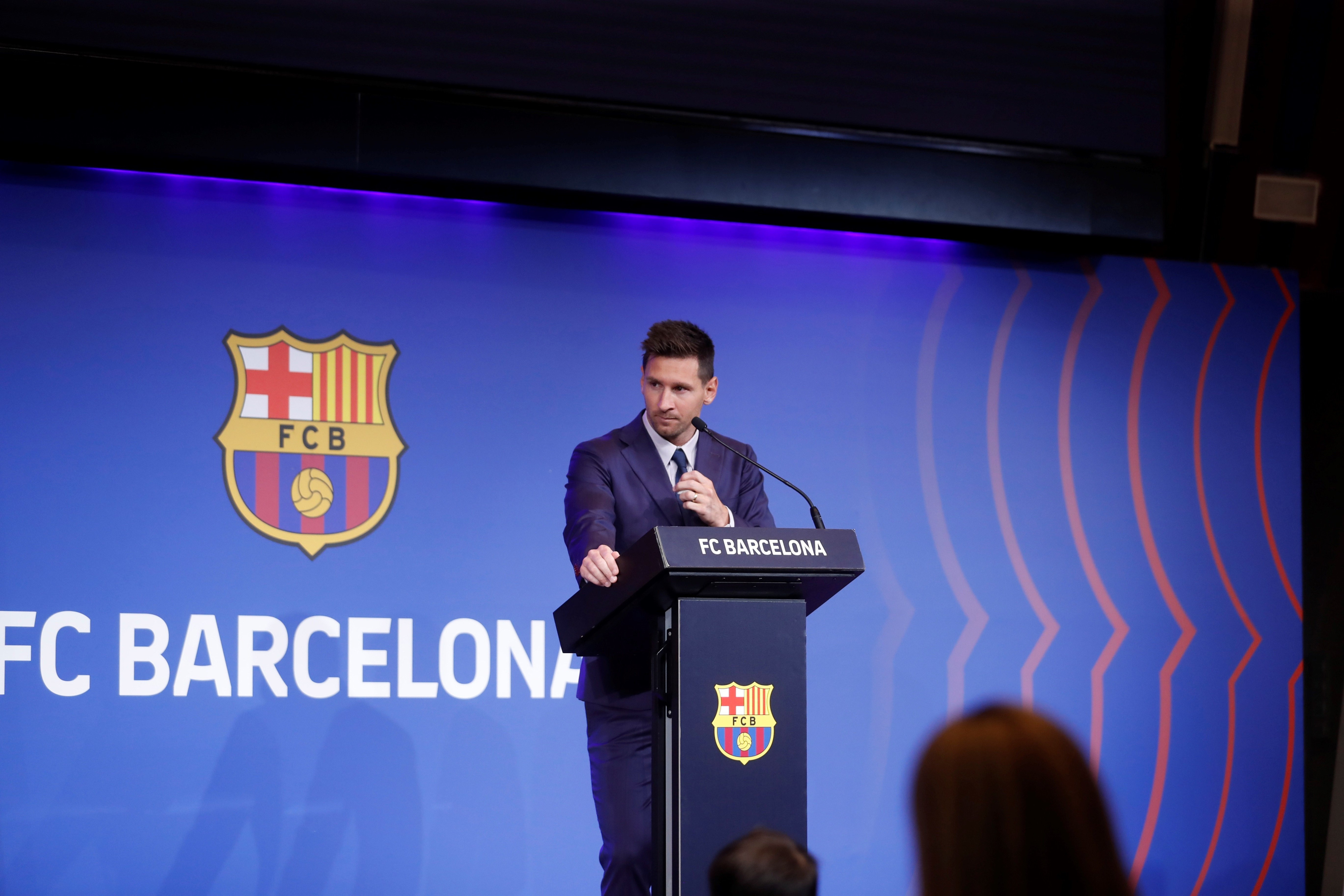 Messi en la rueda de prensa de su despedida / EFE