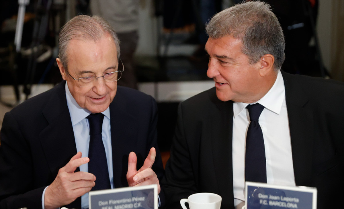 Joan Laporta y Florentino Pérez, juntos en un acto de la UEFA / EFE
