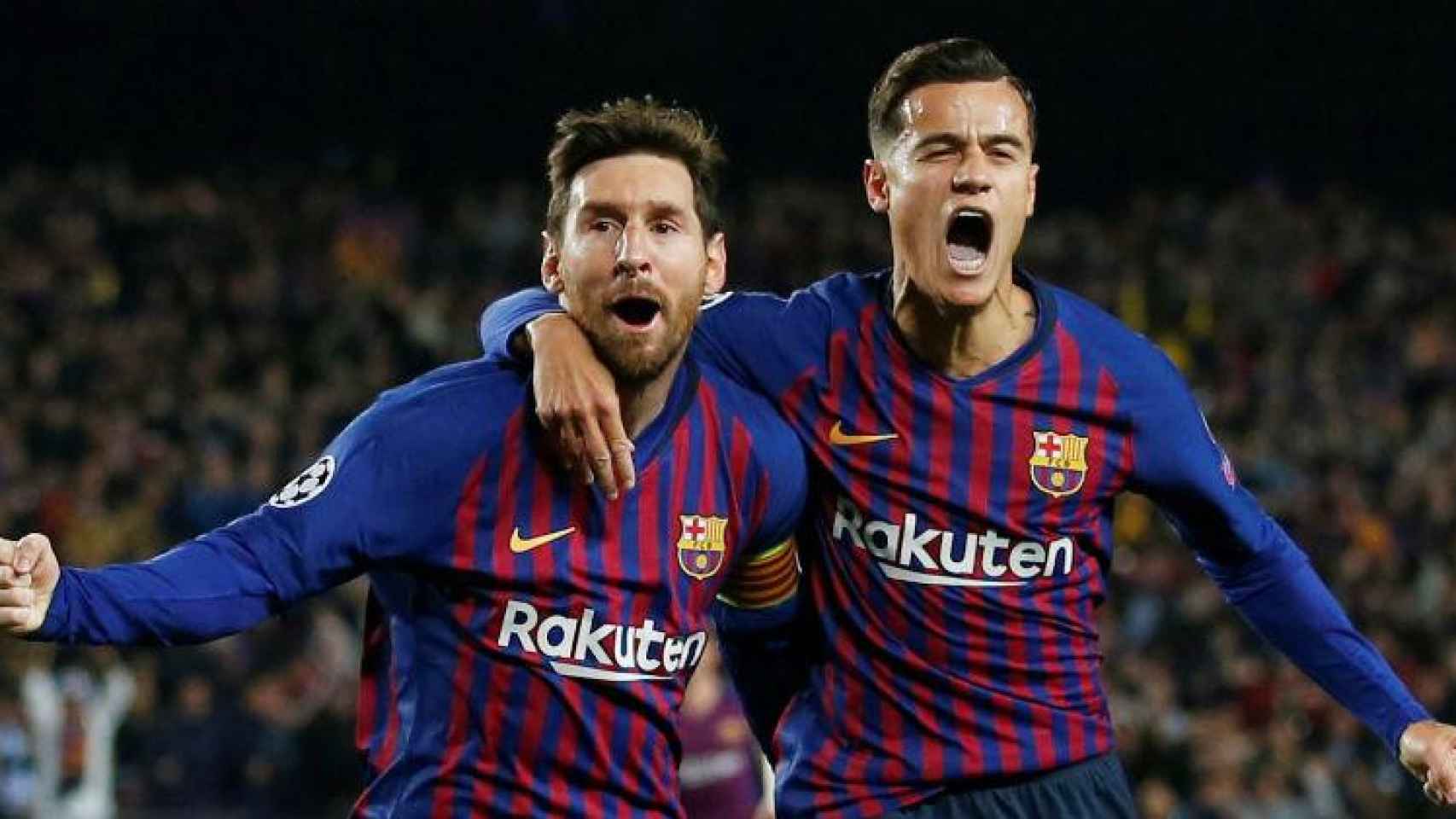 Messi y Coutinho celebran los goles del barça/ Twitter