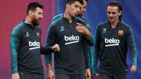 Messi, Luis Suárez, Griezmann y Busquets en un entrenamiento / EFE