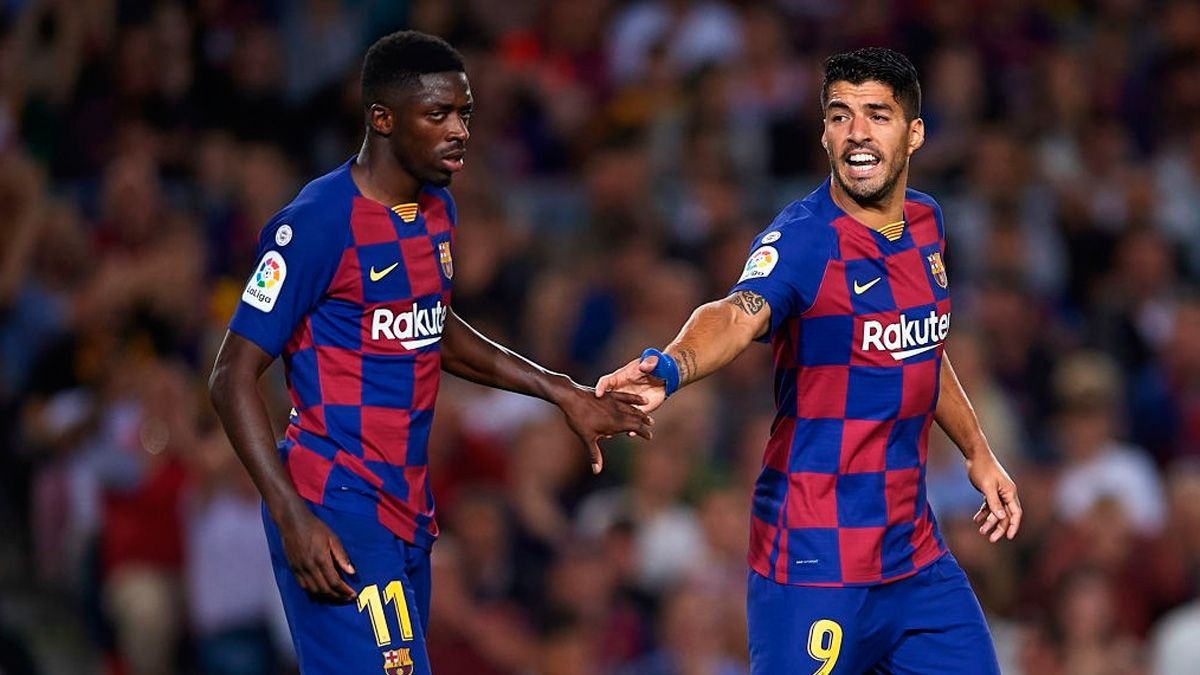 Dembelé y Suárez en una acción con el Barça / FC Barcelona