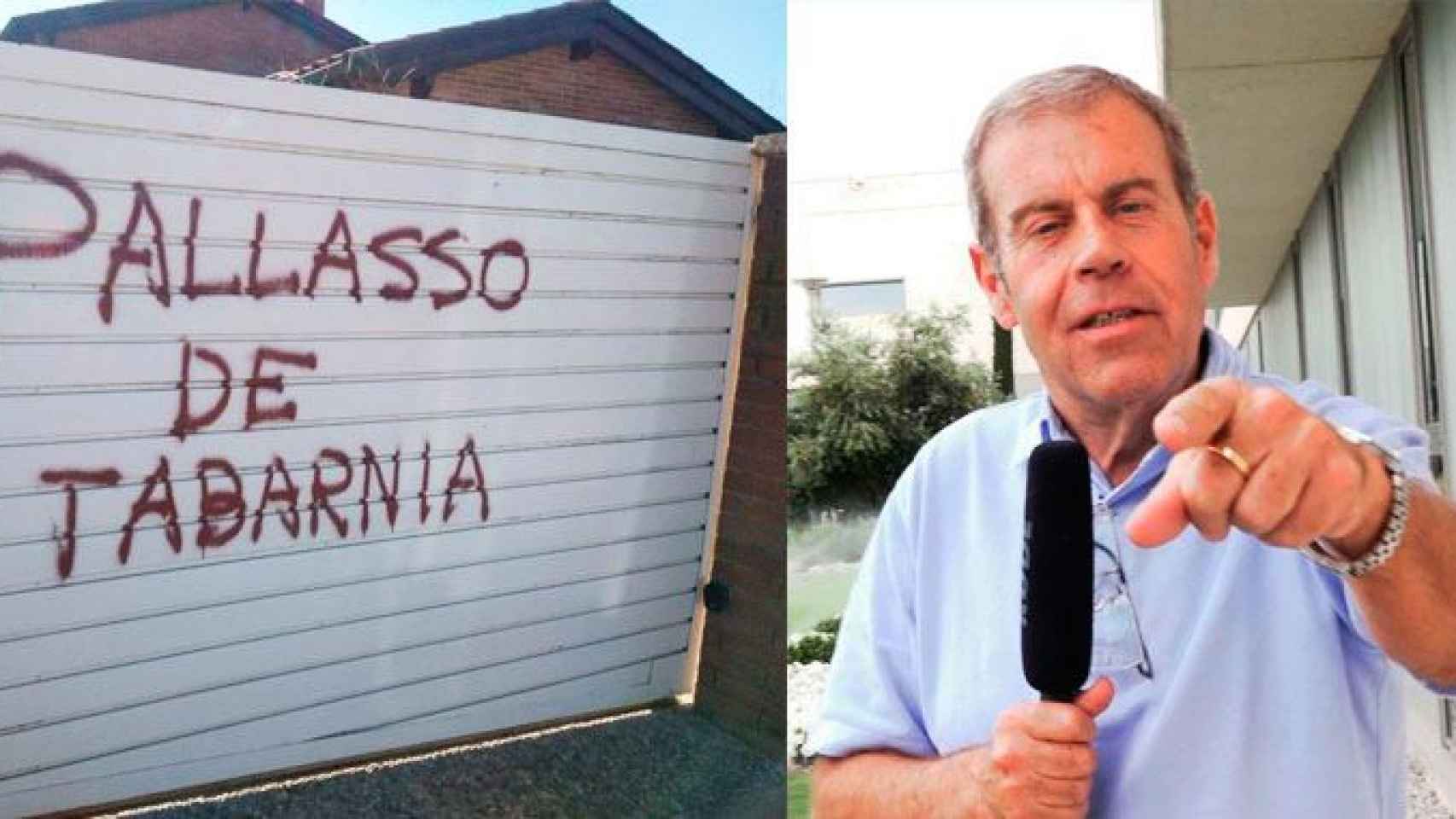 El periodista deportivo, y una imagen del ataque vandálico en su casa en Cataluña / CG
