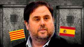 Oriol Junqueras ante dos puertas de una cárcel, una española y la otra catalana / FOTOMONTAJE DE CG