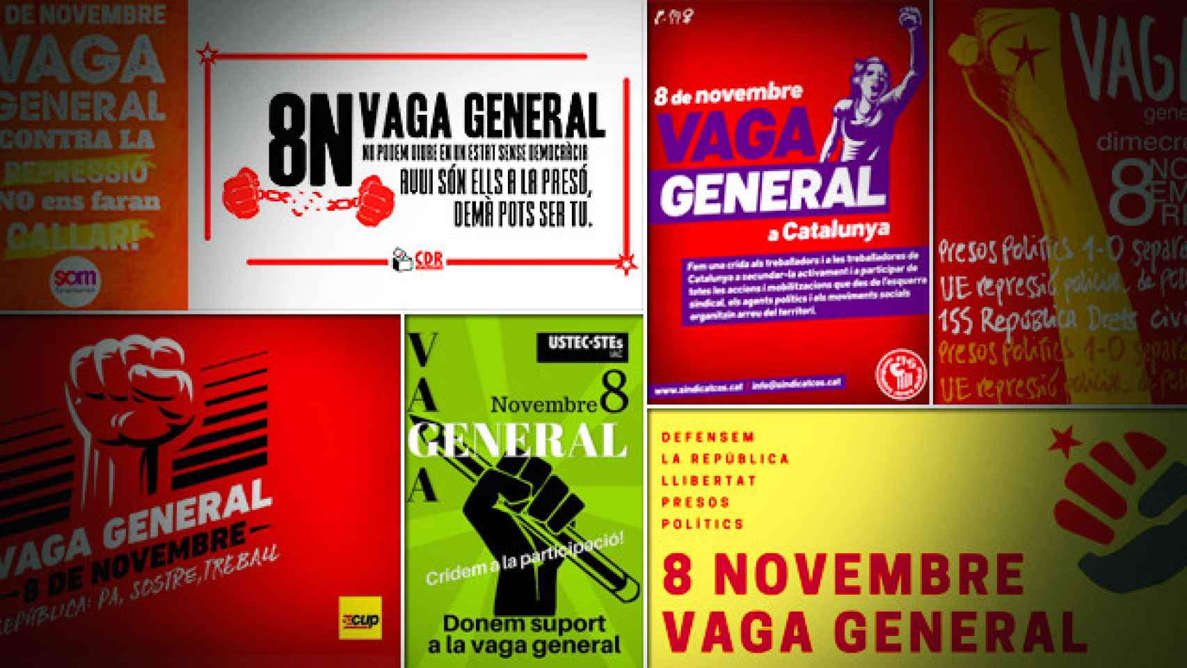 Algunos carteles a favor de la huelga general independentista que Intersindical-CSC ha convocado este miércoles, 8 de noviembre / CG