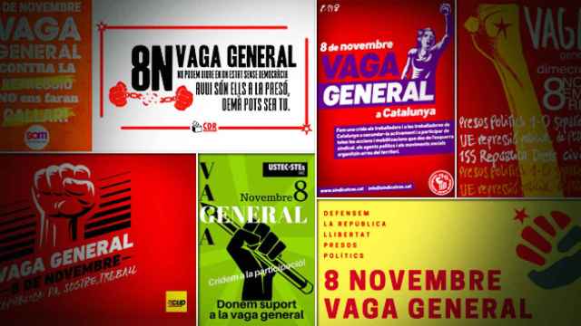 Algunos carteles a favor de la huelga general independentista que Intersindical-CSC ha convocado este miércoles, 8 de noviembre / CG
