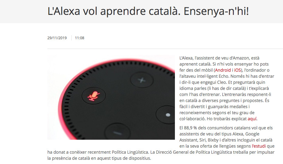 Captura de la campaña de la Generalitat para que Alexa aprenda catalán /GENCAT.CAT