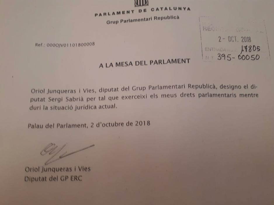 Documento presentado por ERC sobre los diputados procesados