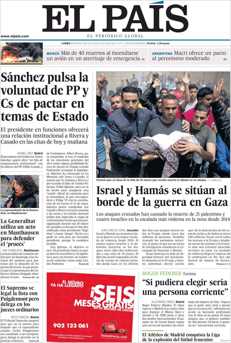 Portada de 'El País' del 6 de mayo de 2019