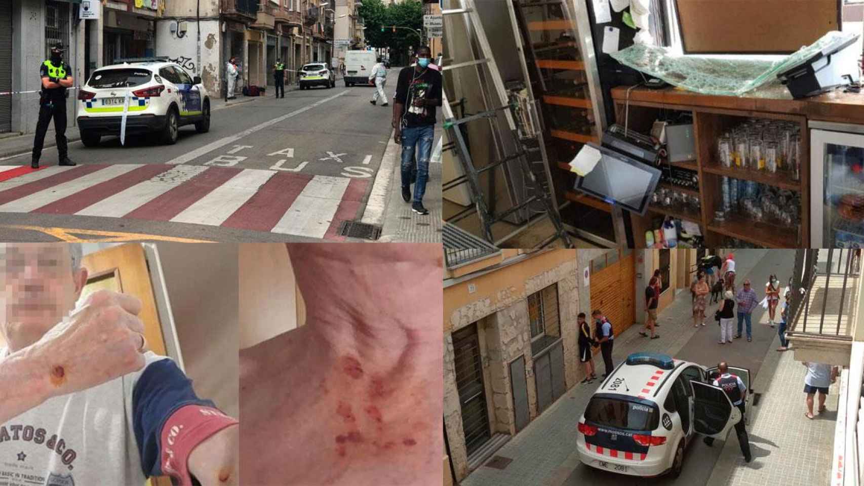 Policías desalojan okupas (i), un bar tras un robo (d), una víctima de un atraco, y detención de Mossos en Mataró / FOTOMONTAJE DE CG