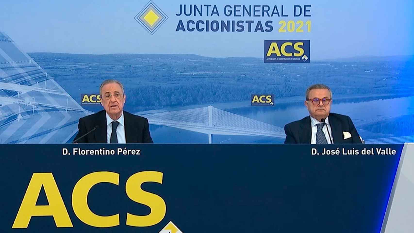 El presidente ejecutivo de ACS, Florentino Pérez (i), y el secretario general del consejo del grupo, José Luis del Valle (d) / EUROPA PRESS