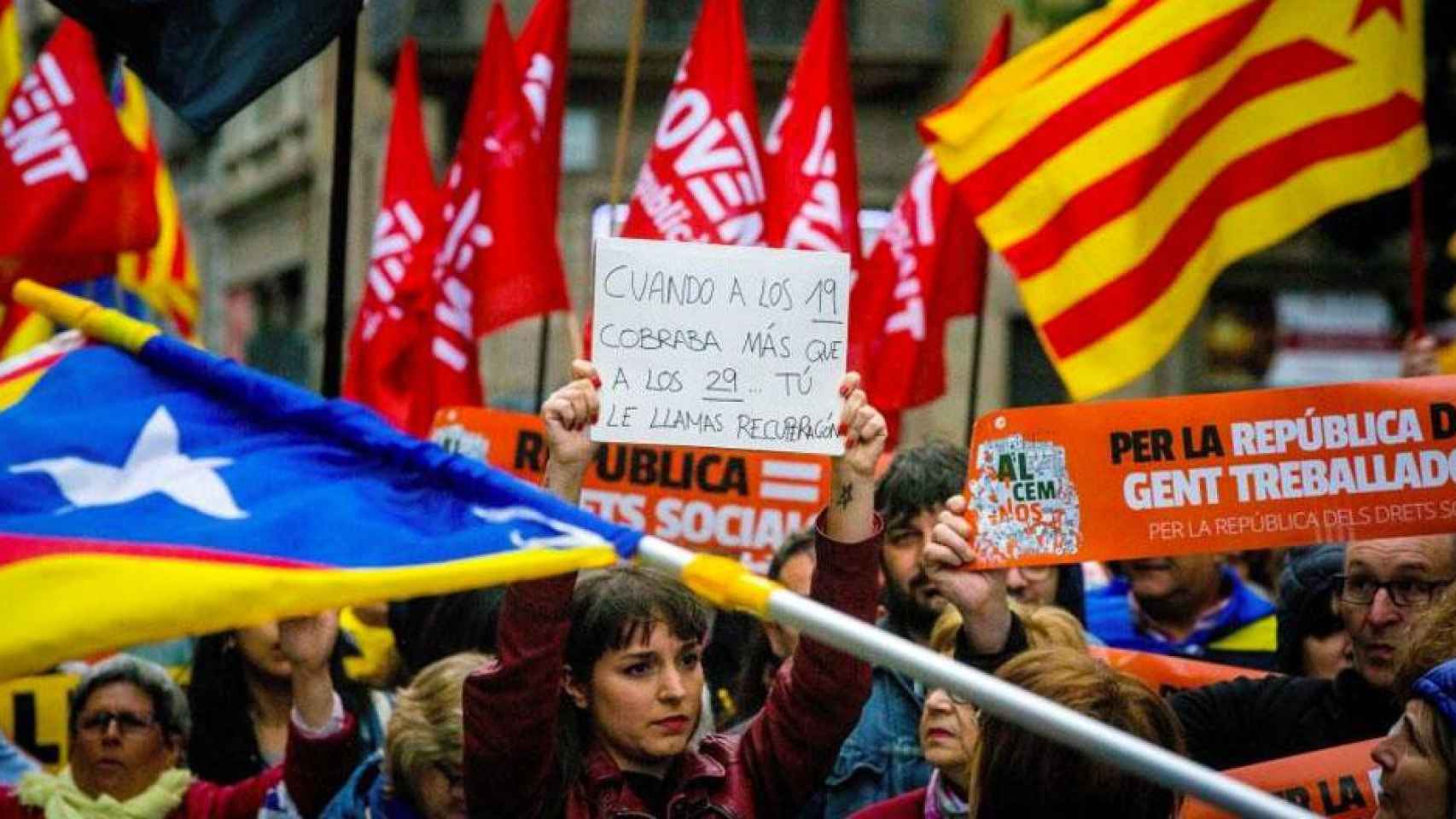 Imagen de la manifestación de sindicatos independentistas en Cataluña / EFE
