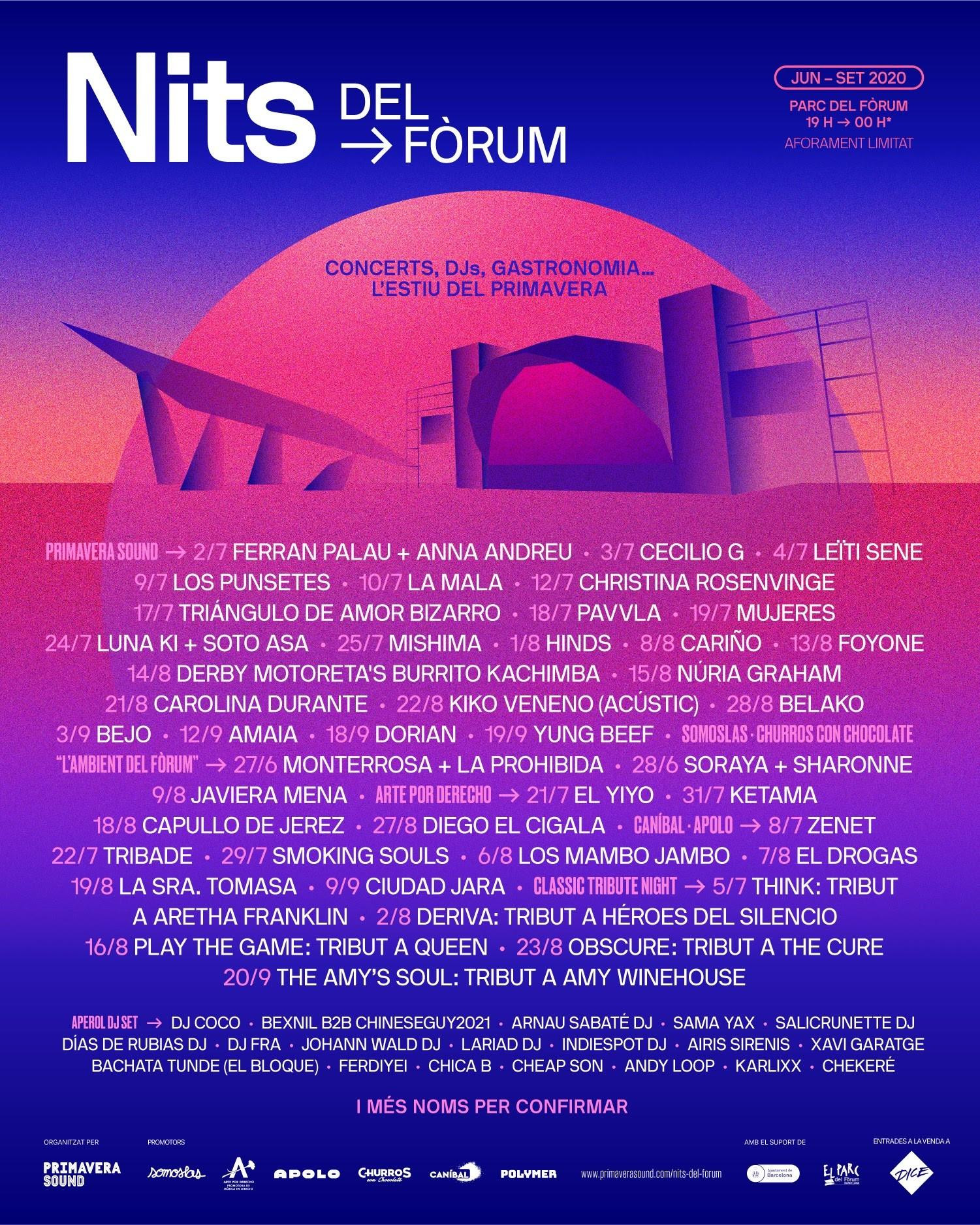 Cartel de las 'Nits del Fòrum', organizado por Primavera Sound cuenta 70 noches musica