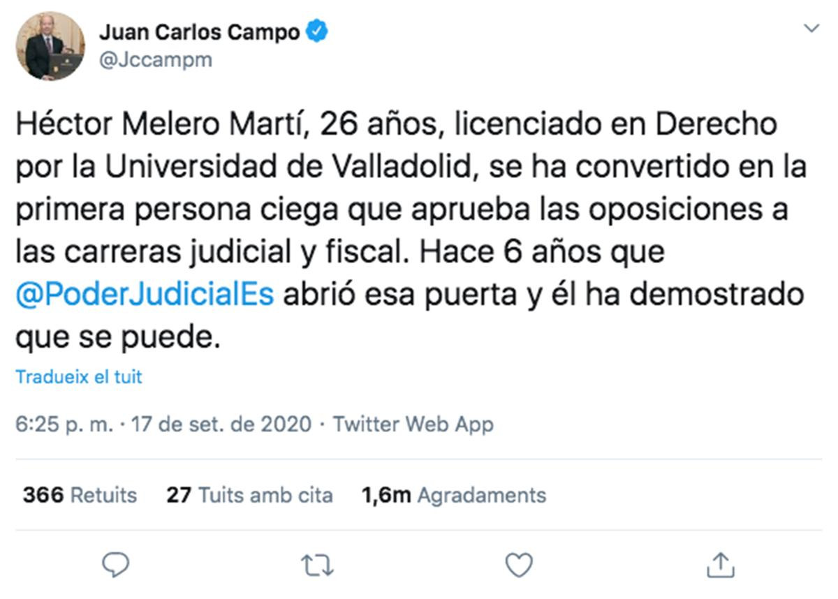 El ministro de Justicia, Juan Carlos Campo, anuncia la noticia / TWITTER