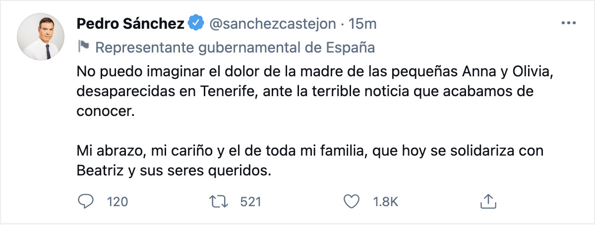 La reacción de Pedro Sánchez / TWITTER