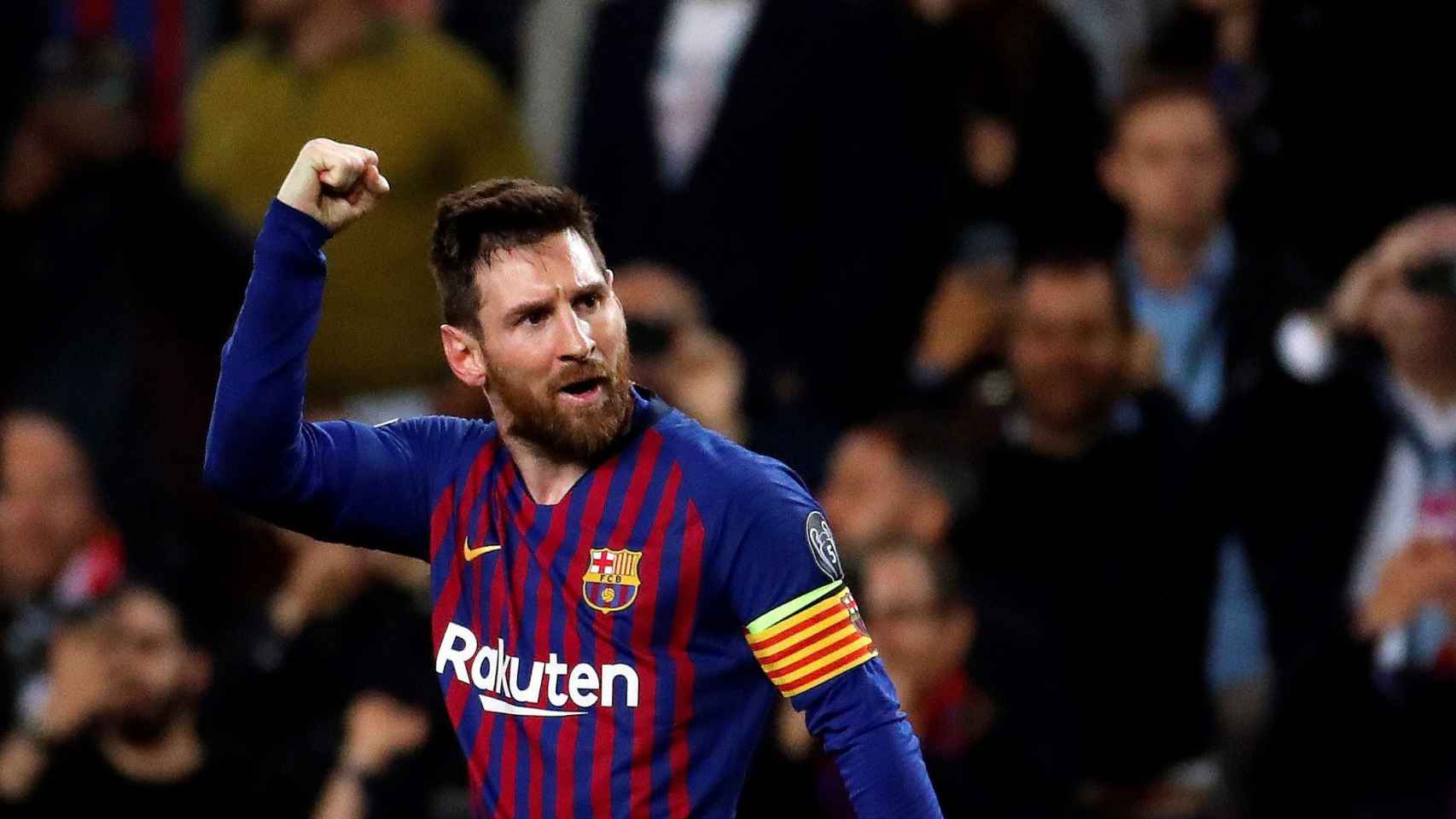 Leo Messi celebra su primer gol frente al Liverpool / EFE