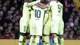 Los jugadores del Barça celebran el gol azulgrana ante el Manchester United / FCB