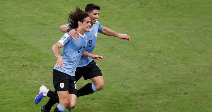 Suárez y Cavani celebrando el gol con Uruguay / EFE