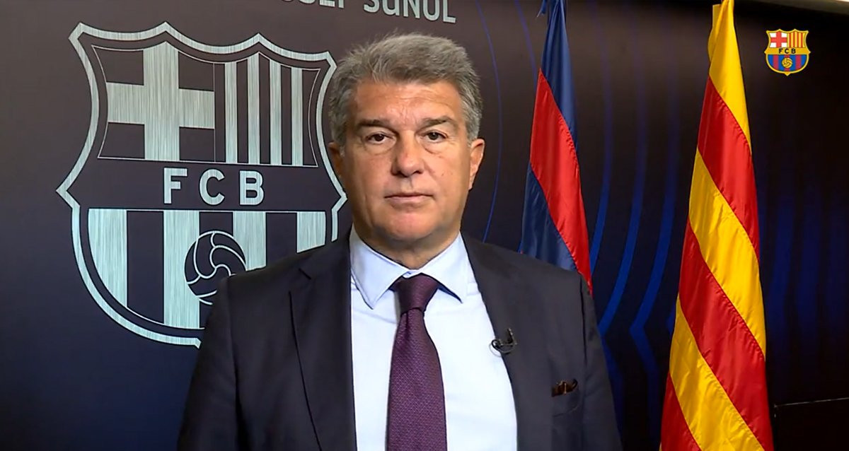 Joan Laporta, presidente del Barça, compartiendo un mensaje de apoyo con las víctimas de Ucrania / FCB
