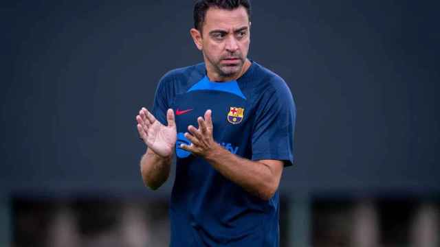 Xavi Hernández, en el entrenamiento del domingo / FCB