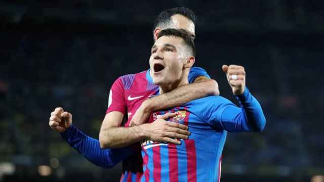 Ferran Jutglà, canterano del Espanyol, celebrando su primer con el Barça / FCB