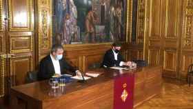 El primer teniente de alcalde de Barcelona, Jaume Collboni, y el secretario general de Pimec, Antoni Cañete, en la firma de un convenio / PIMEC