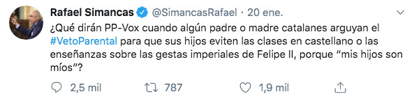 Rafael Simancas critica el pin parental con un ejemplo sobre Cataluña / TWITTER