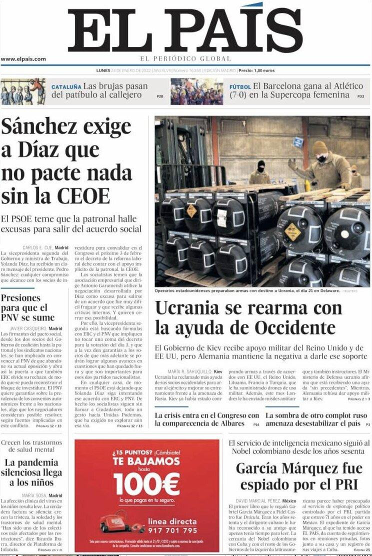 Portada de 'El País' del 24 de enero de 2022 / CG