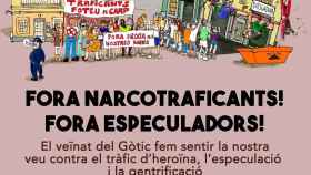 Cartel de convocatoria a la manifestación contra los narcopisos en el Gòtic
