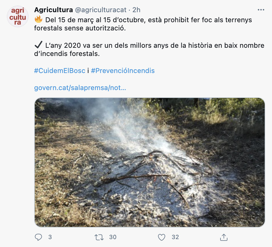 Agricultura informa de la prohibición de hacer fuegos forestales / AGRICULTURA