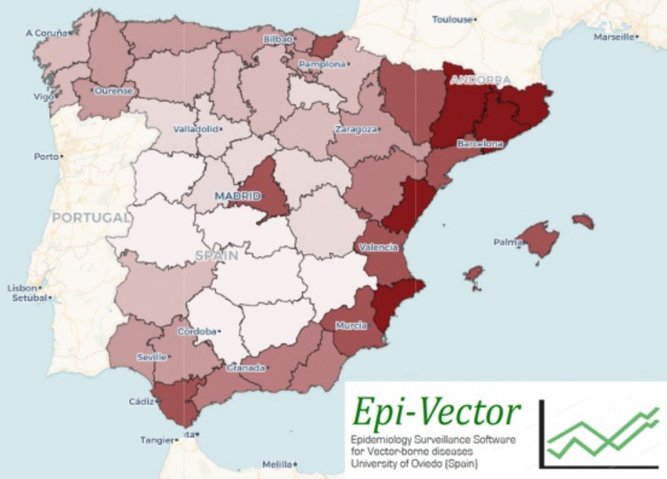Mapa que muestra el riesgo de dengue en España / EPIVECTOR
