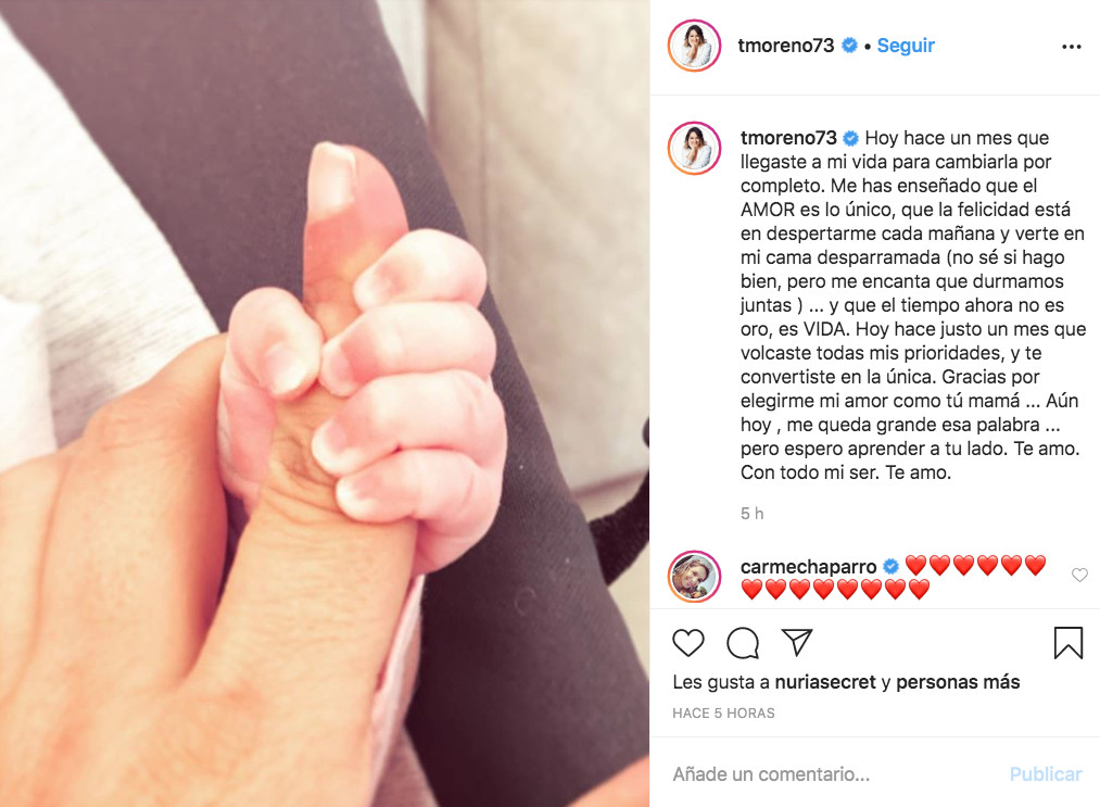 Toñi Moreno dedica unas palabras a Lola en motivo de su primer mes de vida / INSTAGRAM