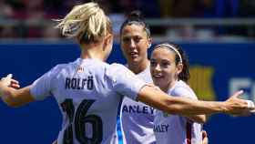 Las jugadoras del Barça Femenino celebran el gol de Aitana Bonmatí / EFE