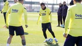 Messi durante el entrenamiento del miércoles / FC Barcelona