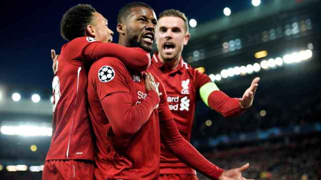 Wijnaldum celebrando su gol contra el Barça / EFE