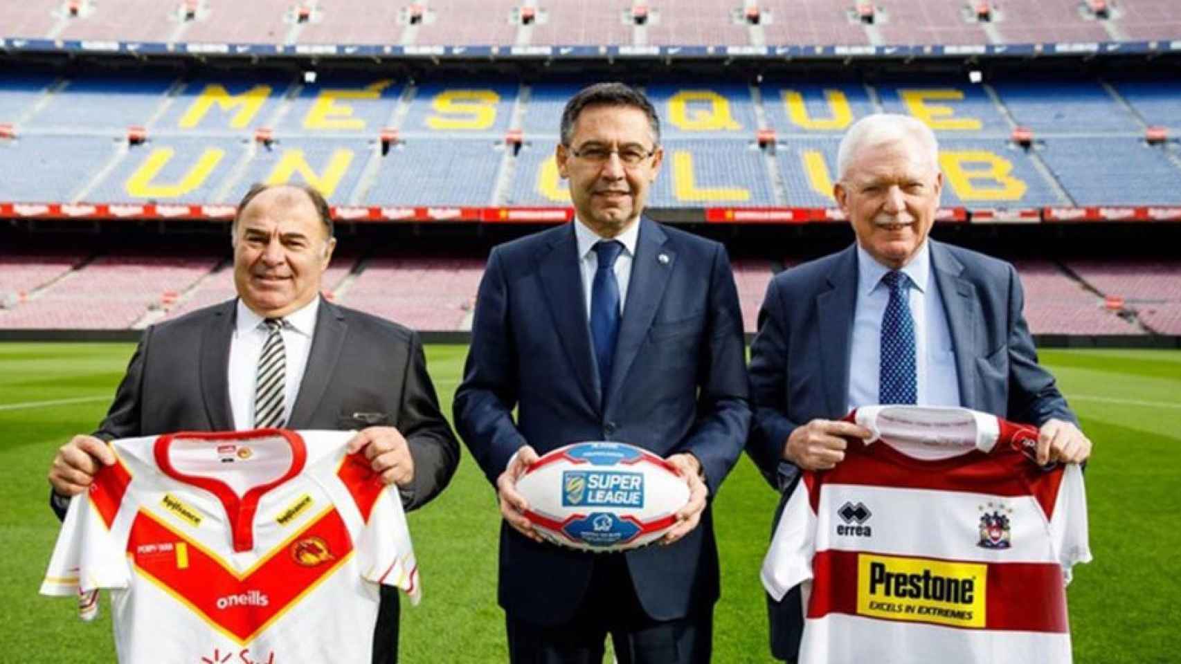 Bartomeu junto a los presidentes de Dragons Catalans y Wigan / FCB