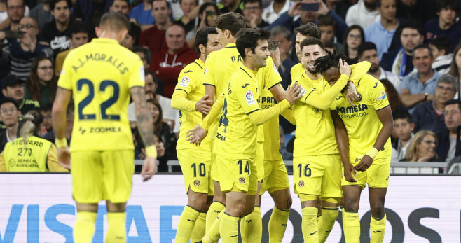 El Villarreal celebrando un gol en el Santiago Bernabéu / EFE