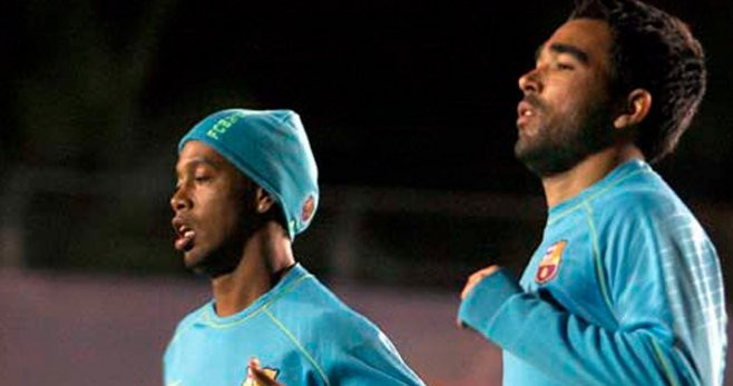 Ronaldinho y Deco, en un entrenamiento con el Barça / EFE